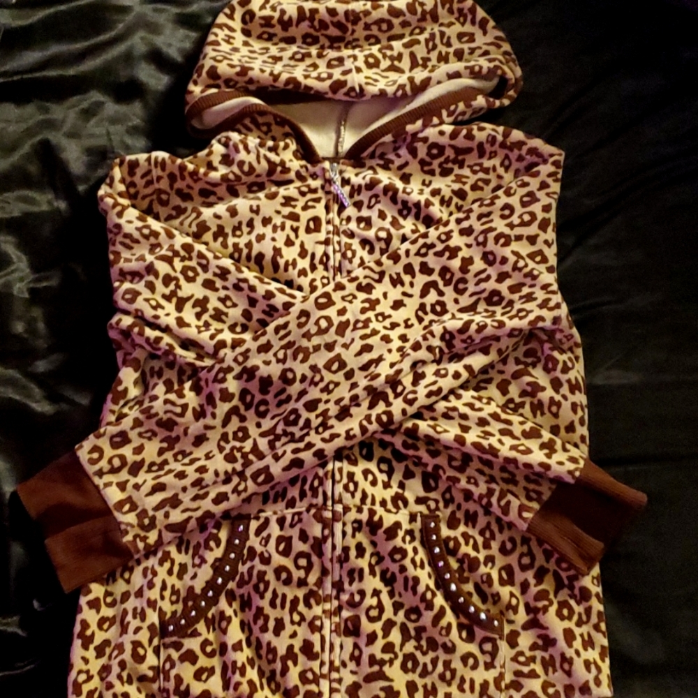 Cheetah Print Velour Zip Up Jacket